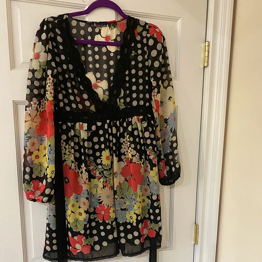 Baby Doll Mini Floral and Polka Dot Dress - 1960 inspired